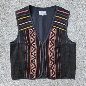 Artisanal Bolivian Vest Traditional Manta 100% Wool Colorful Unisex Size Large L